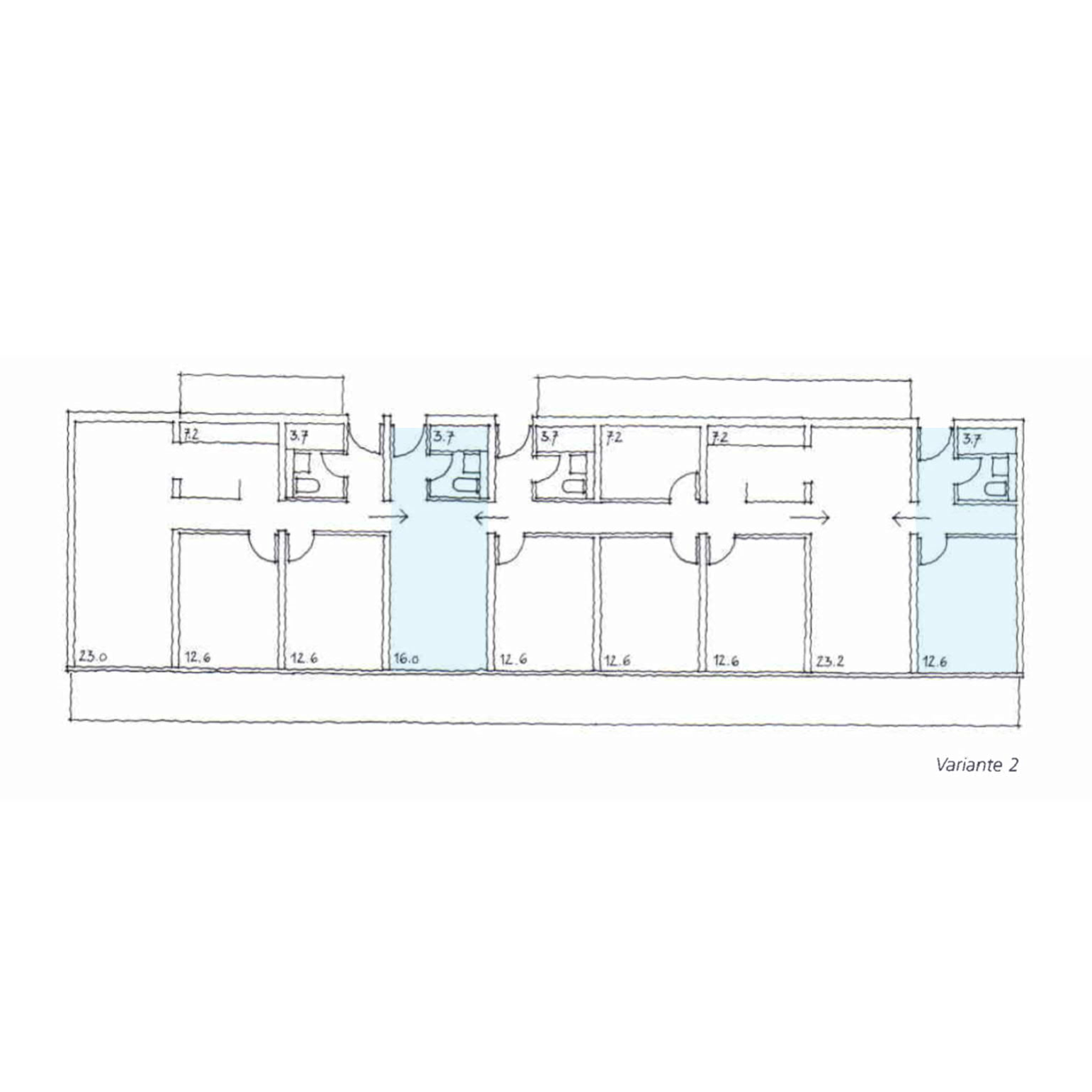 Ackermannbogen, Grundriss mit Einliegerwohnungen, farbig markiert